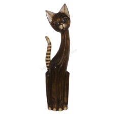 Wooden Cat Antique Brown Striped Tail 80 cm