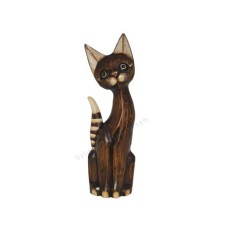 Wooden Cat Antique Brown Striped Tail 40 cm