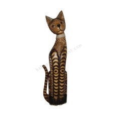 Wooden Cat Brown Carved With Rattan 80 cm