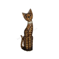 Wooden Cat Brown Carved With Rattan 60 cm