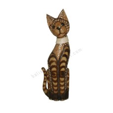 Wooden Cat Brown Carved With Rattan 50 cm