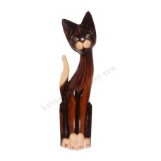 Wooden Cat Antique Brown White Painted 60 cm