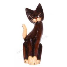 Wooden Cat Antique Brown White Painted 40 cm