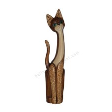 Wooden Cat Brown Painted White Carved 80 cm