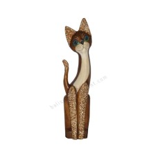 Wooden Cat Brown Painted White Carved 60 cm