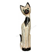 Wooden Cat Antique White Black Painted 60 cm