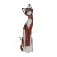 Wooden Cat Rope Neck Painted White Red 80 cm