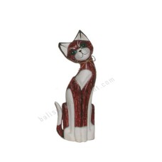 Wooden Cat Rope Neck Painted White Red 40 cm