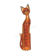 Wooden Cat Brown Red Stripe Black 80 cm