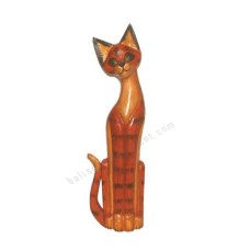 Wooden Cat Brown Red Stripe Black 60 cm