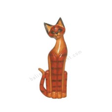 Wooden Cat Brown Red Stripe Black 40 cm