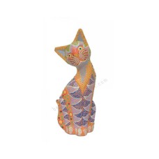 Wooden Cat Orange Purple Dots Painted 20 cm