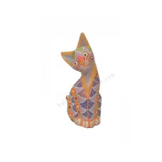 Wooden Cat Orange Purple Dots Painted 15 cm