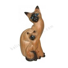 Wooden Natural Brown Black Cat Family 25 cm