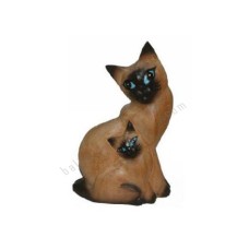 Wooden Natural Brown Black Cat Family 15 cm