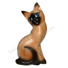 Wooden Natural Brown Black Sitting Cat 20 cm