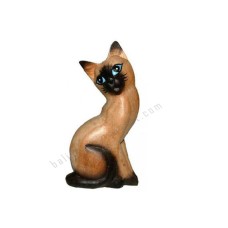 Wooden Natural Brown Black Sitting Cat 15 cm