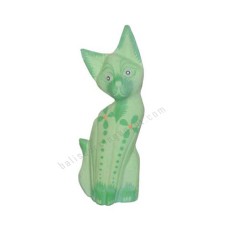 Wooden Cat Light Green Painted Flower 20 cm