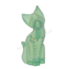 Wooden Cat Light Green Painted Flower 15 cm