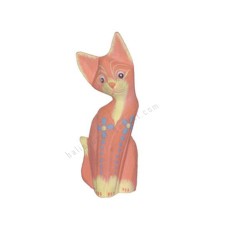 Wooden Cat Orange Red Painted Flower 15 cm