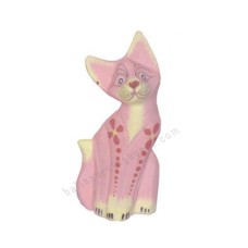 Wooden Cat Pink Painted Red Flower 15 cm