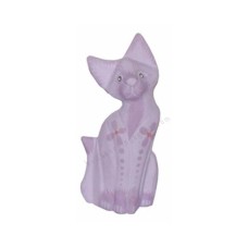 Wooden Cat Light Purple Painted Flower 15 cm