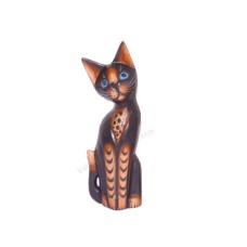 Wooden Cat Black Brown Stripes 25 cm