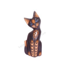 Wooden Cat Black Brown Stripes 15 cm