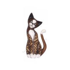 Wooden Cat Striped Brown Burnt White 30 cm