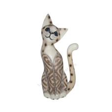 Wooden Cat Brown Burnt White Wash 40 cm