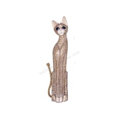 Wooden Cat Brown Burnt Motif Rope Tail 100 cm