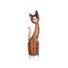 Wooden Cat Brown Burnt White Striped 80 cm