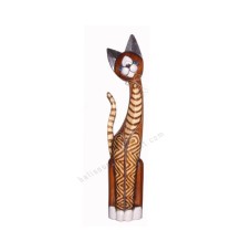 Wooden Cat Brown Burnt White Striped 100 cm