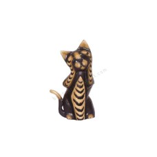 Wooden Cat Painted Black Brown Closed Eyes 20 cm