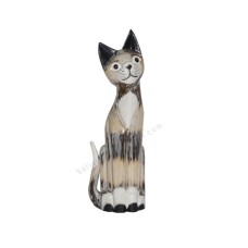 Wooden Cat Black White Wash Painted 40 cm