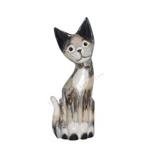 Wooden Cat Black White Wash Painted 30 cm