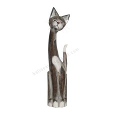 Wooden Cat Painted Grey White Wash 80 cm