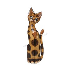 Wooden Cat Painted Brown Big Dots 60 cm