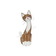 Wooden Cat Mustache White Brown Wash 40 cm