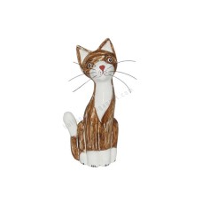 Wooden Cat Mustache White Brown Wash 30 cm