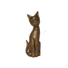 Wooden Cat Golden Antique Painted 40 cm