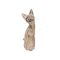 Wooden Cat White Wash Golden Rattan 30 cm