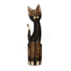 Wooden Cat Black Leopard Motif 50 cm