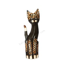 Wooden Cat Black Leopard Motif 40 cm