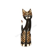 Wooden Cat Black Leopard Motif 30 cm