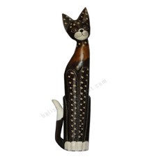 Wooden Cat Black Brown White Carved 100 cm