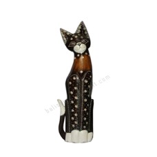 Wooden Cat Black Brown White Carved 60 cm