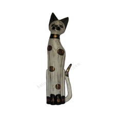 Wooden Cat Painted White Black Gold 100 cm