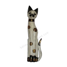 Wooden Cat Painted White Black Gold 80 cm