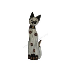 Wooden Cat Painted White Black Gold 60 cm